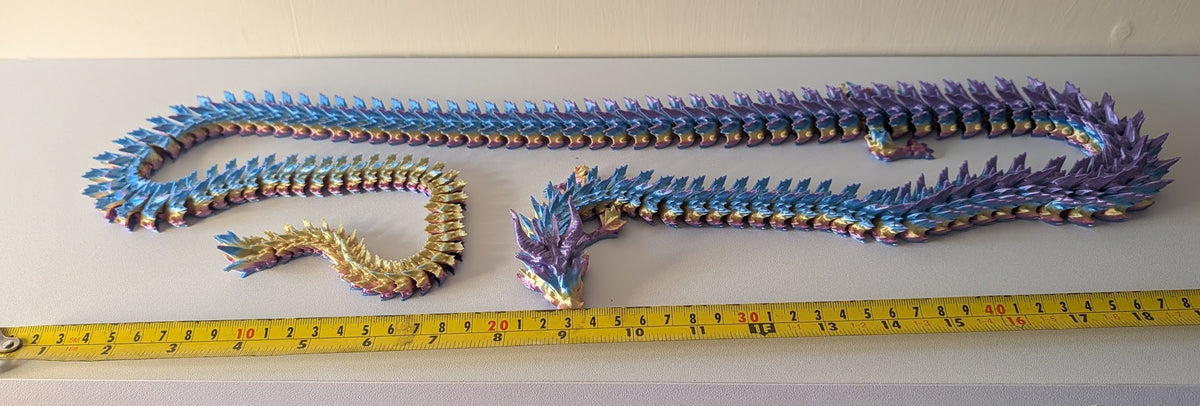 Iridescent Articulated Dragon | 40 inch long, Rainbow 3D Printed Collectible