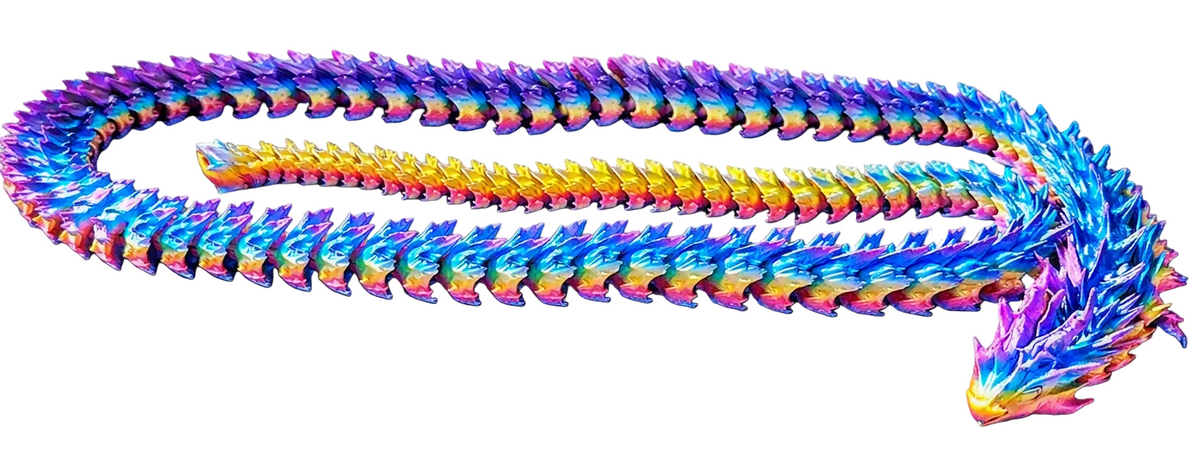 Iridescent Articulated Dragon | 40 inch long, Rainbow 3D Printed Collectible